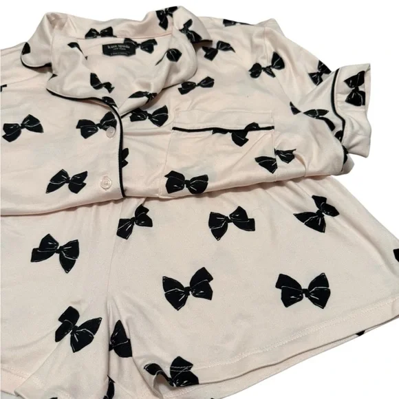 EUC Kate Spade Pink and Black Bow Pajamas - Picture 3 of 8